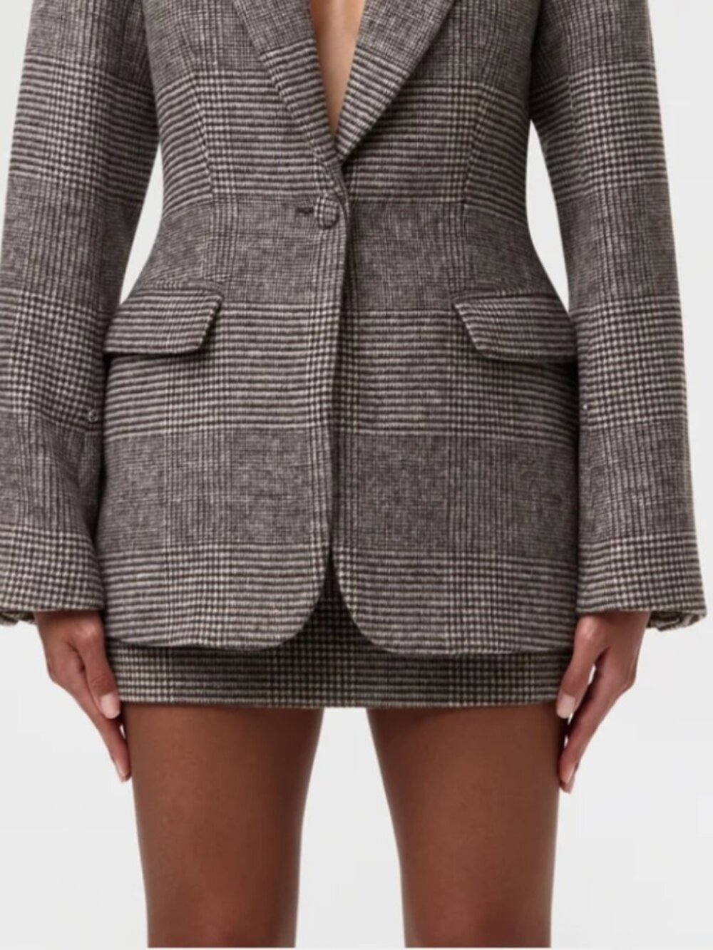 Naked Wardrobe Suiting Plaid Houndstooth Mini Skirt Chocolate-ht-Plaid Sz S NWT